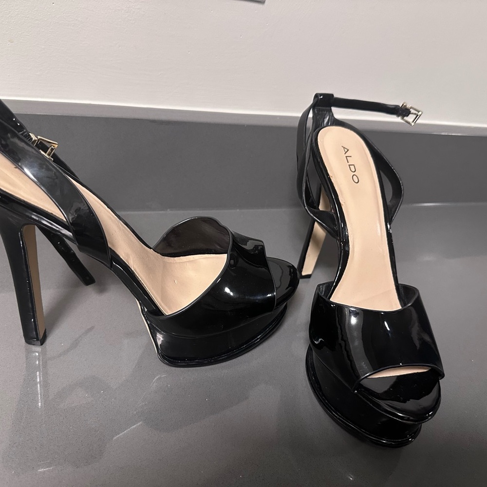 Aldo Glossy Black High Heel Sandals